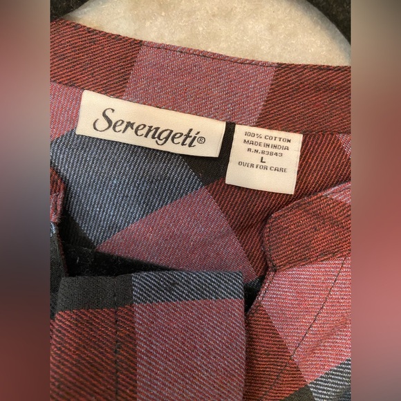 NWOT Serengeti Size L Long Sleeve Black Burgundy Check Flannel Button Mini Dress - Picture 12 of 12